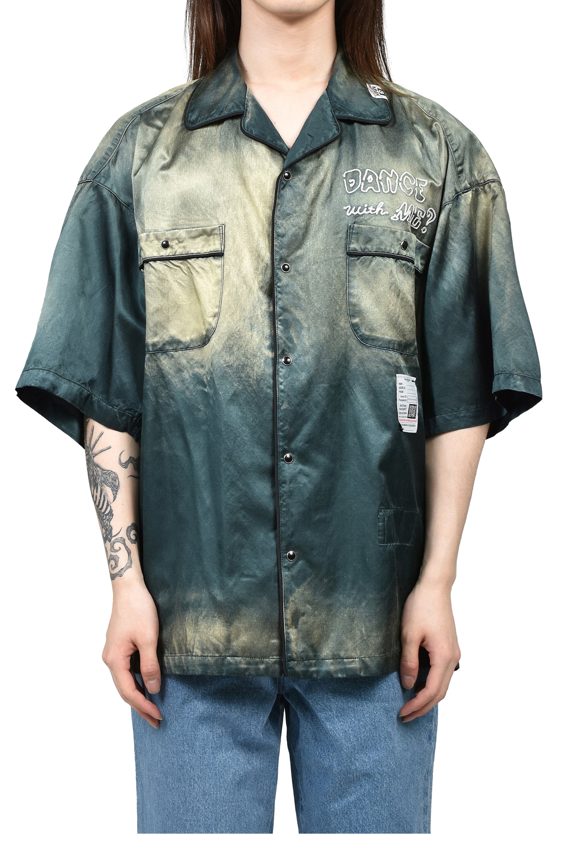 SUN FADE H/S SATIN SHIRTS / D.GRN