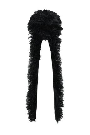 HAIRY FUR SCARF CAP / BLK