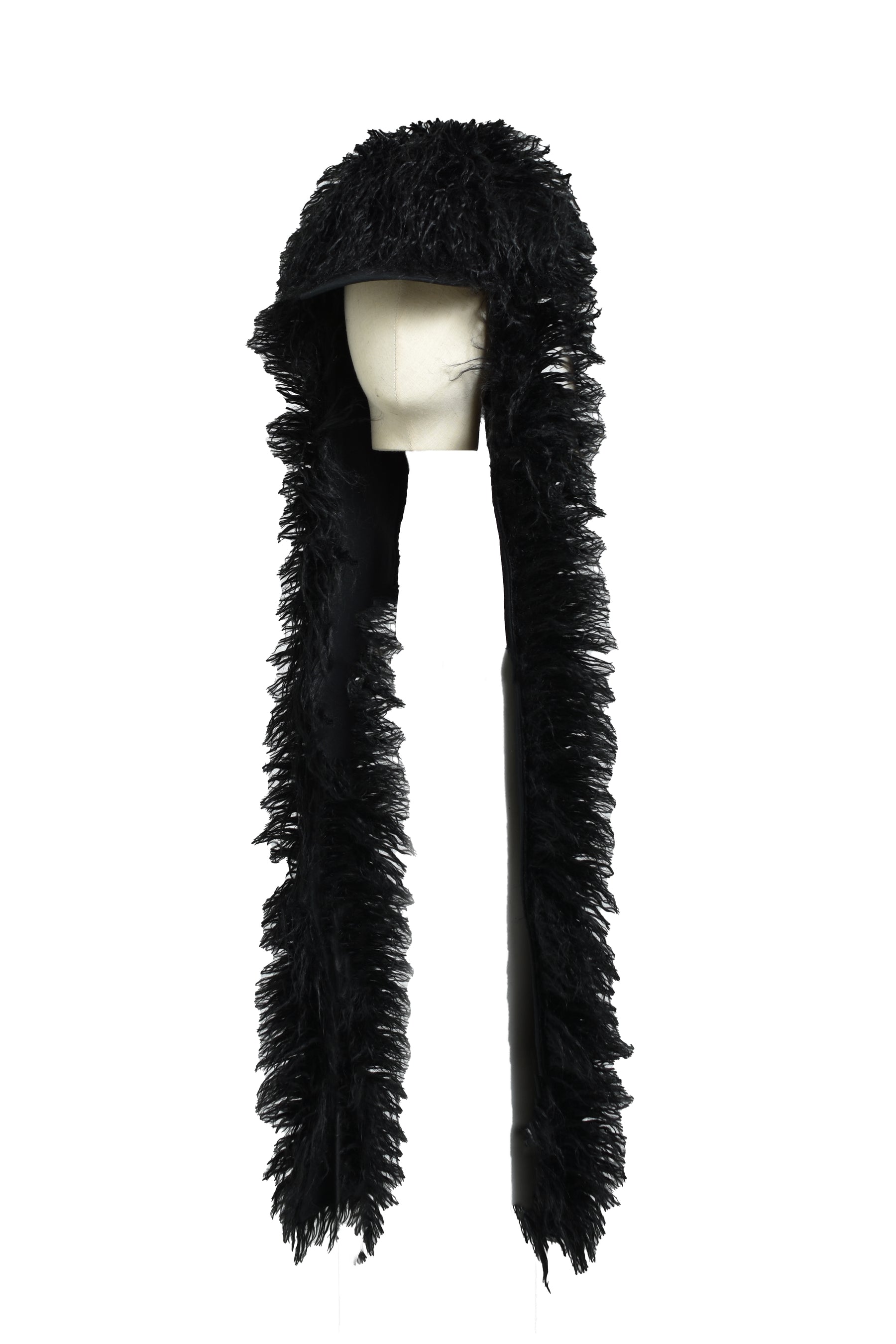 HAIRY FUR SCARF CAP / BLK