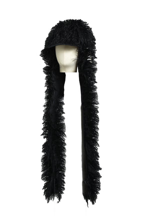 HAIRY FUR SCARF CAP / BLK