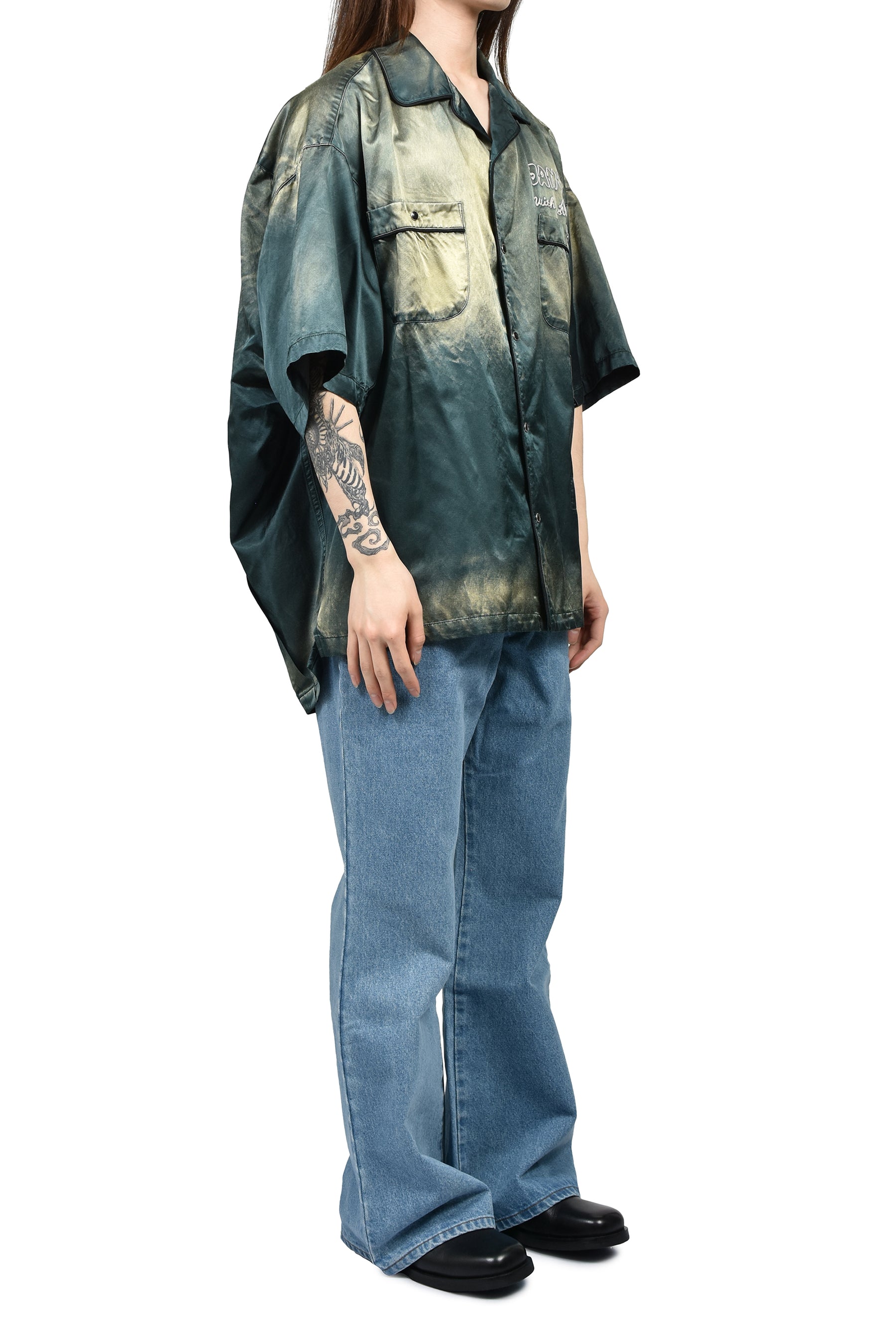 SUN FADE H/S SATIN SHIRTS / D.GRN
