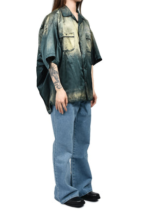 SUN FADE H/S SATIN SHIRTS / D.GRN