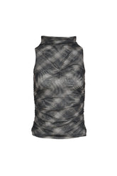 HALF NECK SHIRRING SLEEVELESS / CHECK