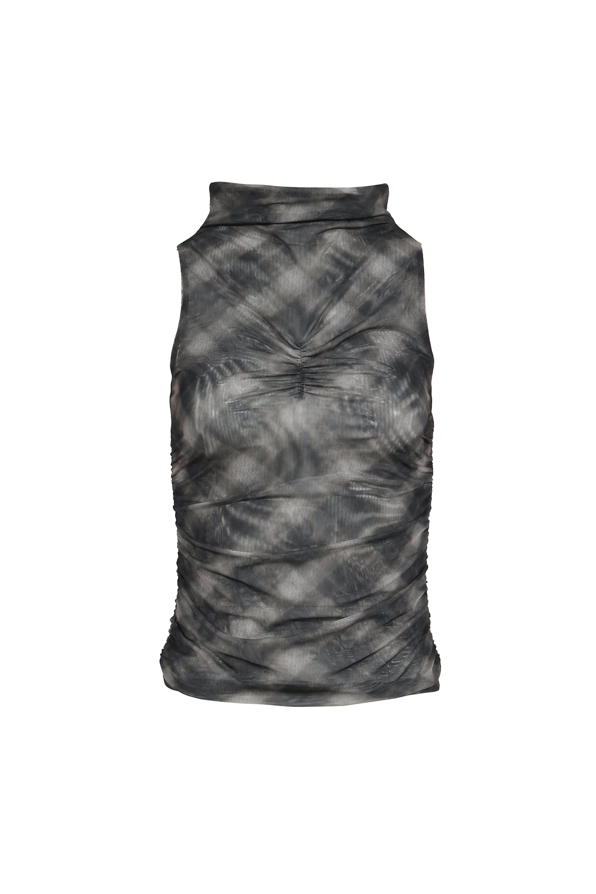 HALF NECK SHIRRING SLEEVELESS / CHECK