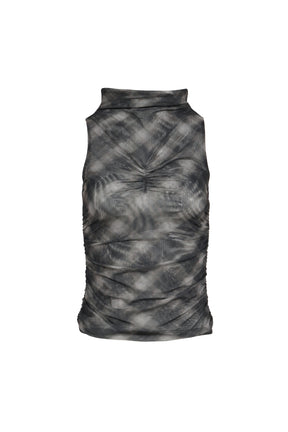 HALF NECK SHIRRING SLEEVELESS / CHECK