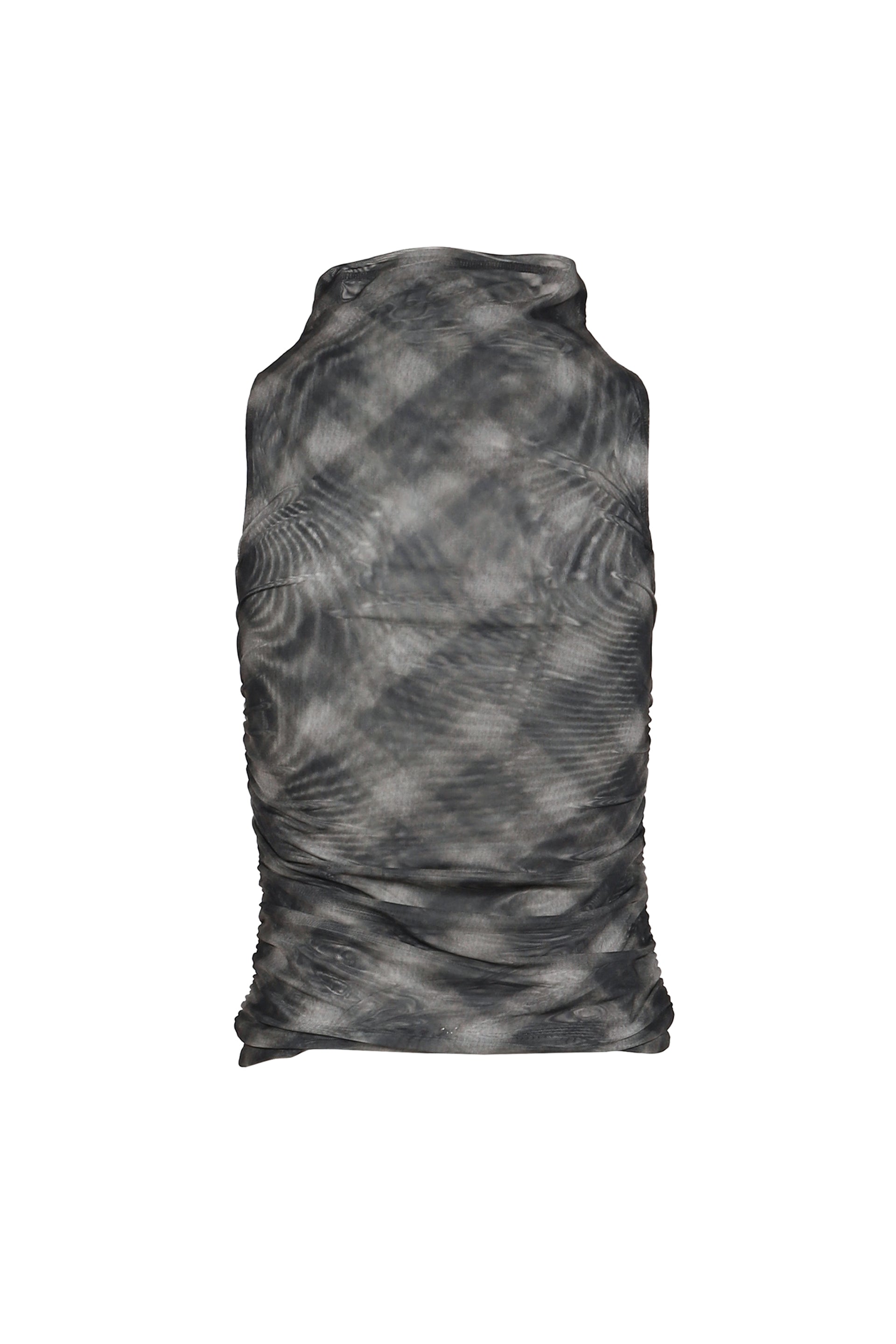 HALF NECK SHIRRING SLEEVELESS / CHECK
