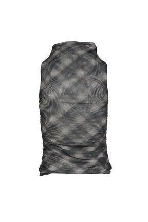 HALF NECK SHIRRING SLEEVELESS / CHECK
