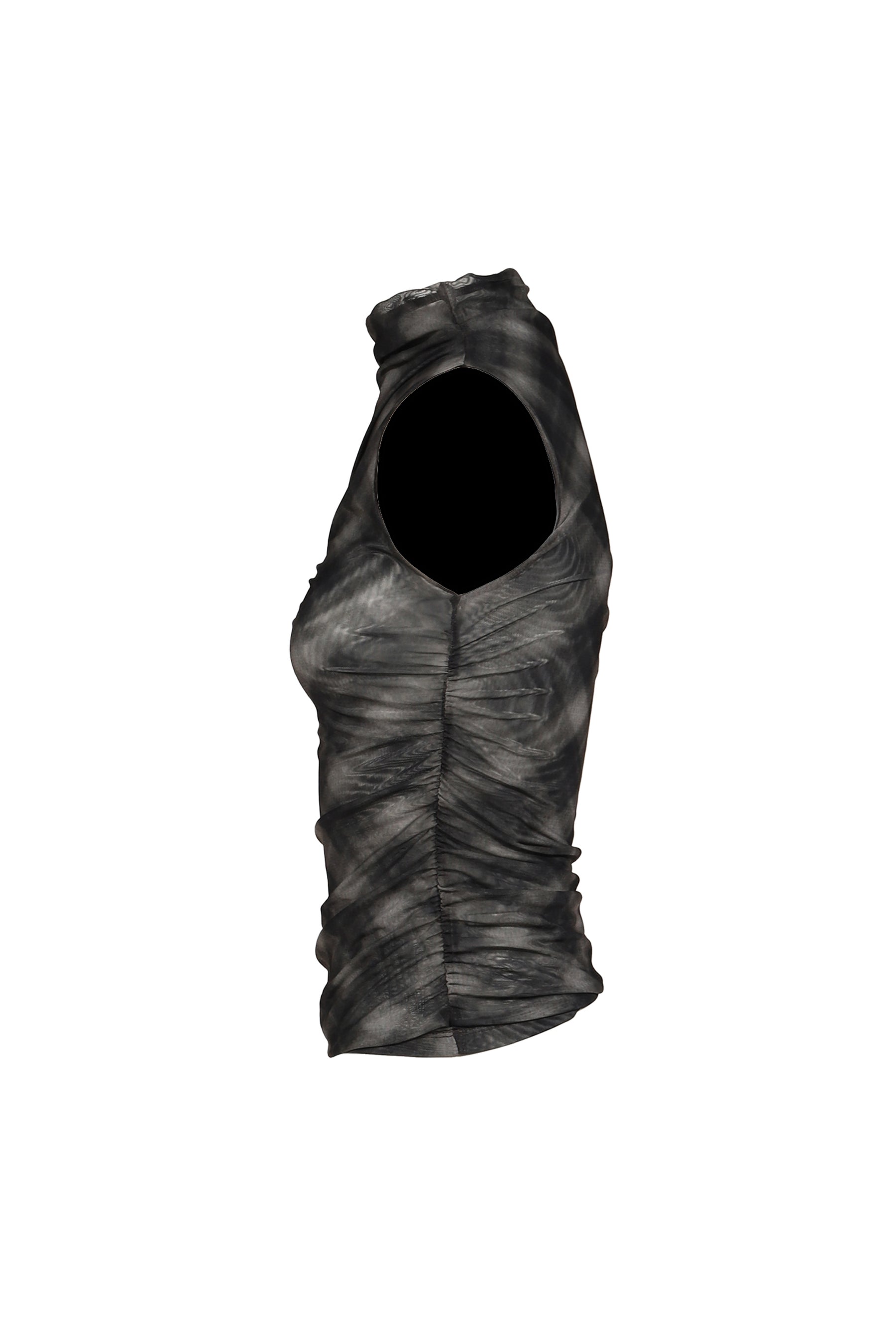 HALF NECK SHIRRING SLEEVELESS / CHECK