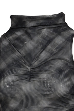 HALF NECK SHIRRING SLEEVELESS / CHECK