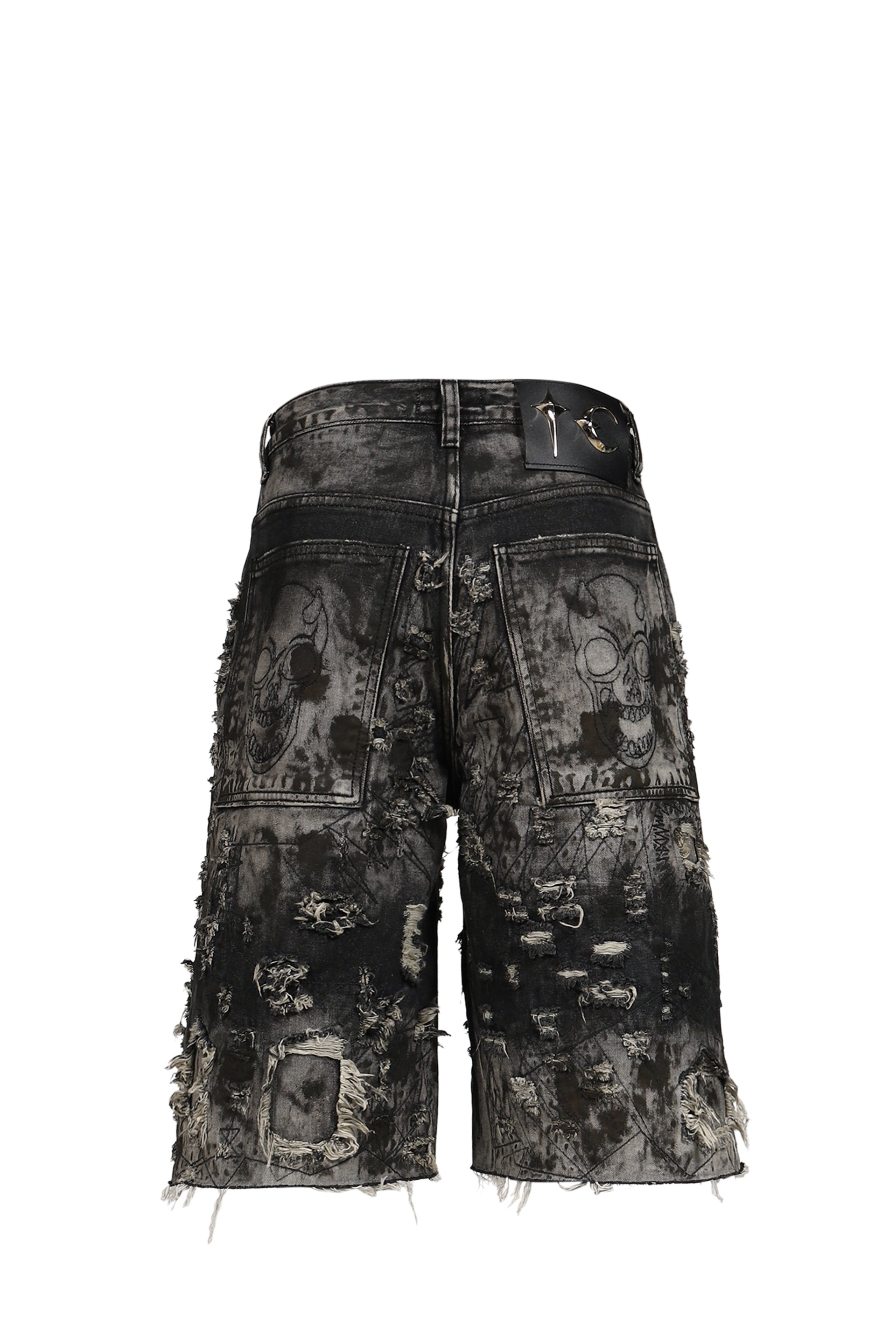 HARD WASHED DESTROYED DENIM SHORTS / BLK