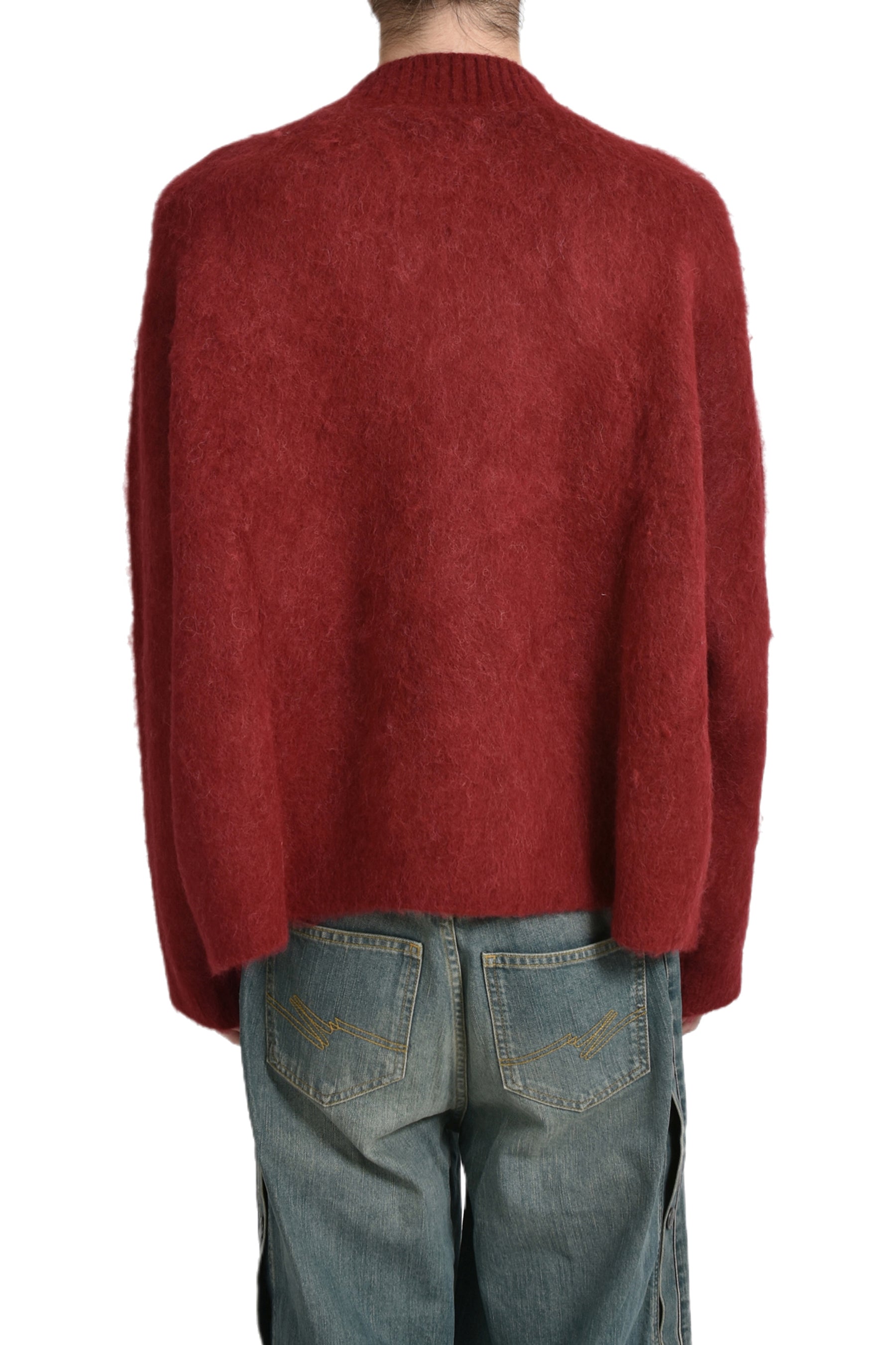 BRUSHED MOHAIR V-NECK JUMPER / RED BUR RED