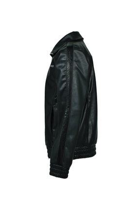 FAUX LEATHER TRACK JACKET / BLK 
