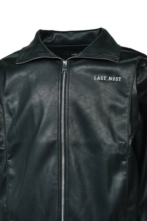 FAUX LEATHER TRACK JACKET / BLK 