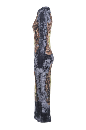 COTTON RIBBED LONG DRESS PRINTED "M_DAILLON"