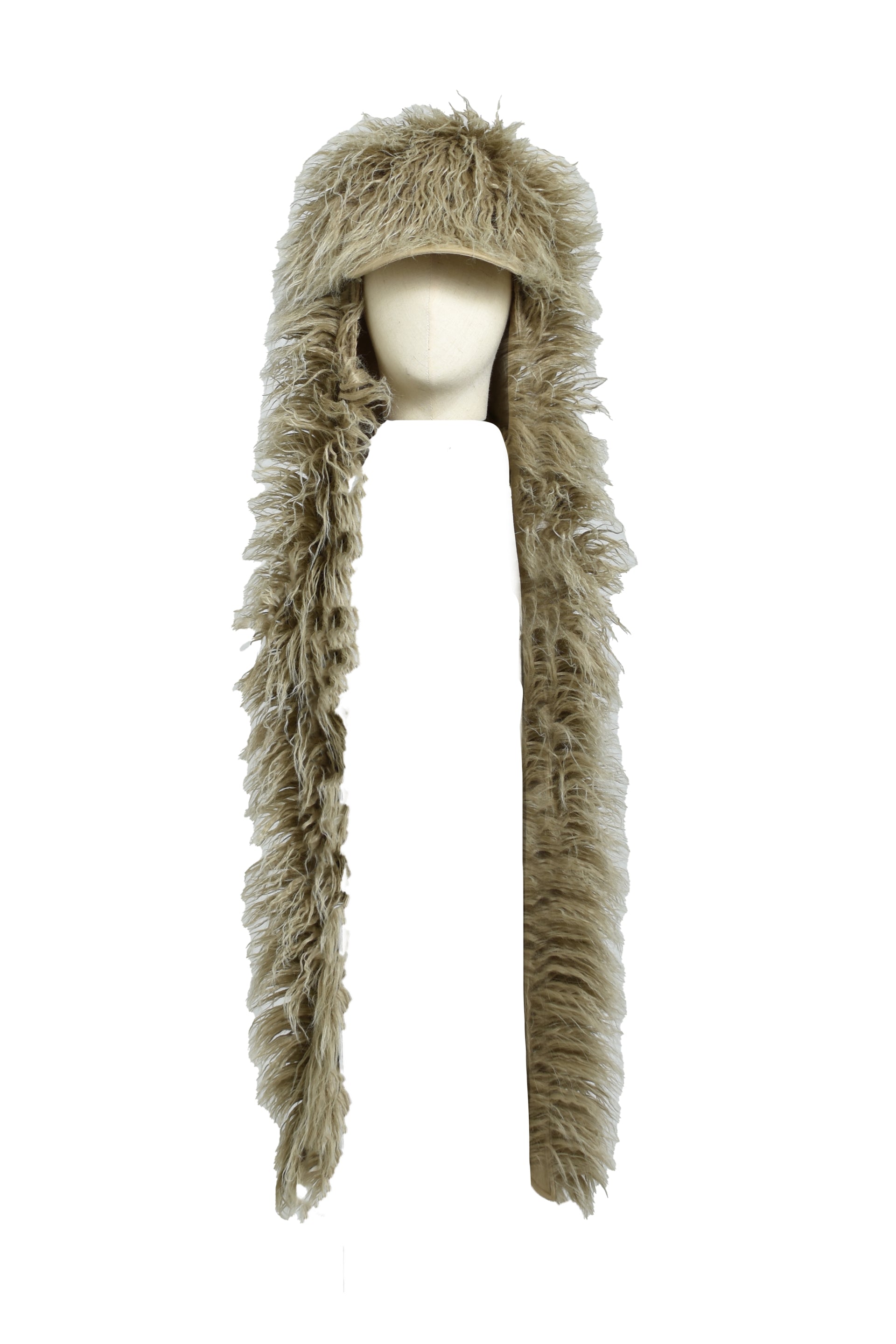 HAIRY FUR SCARF CAP / BEI