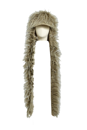 HAIRY FUR SCARF CAP / BEI 