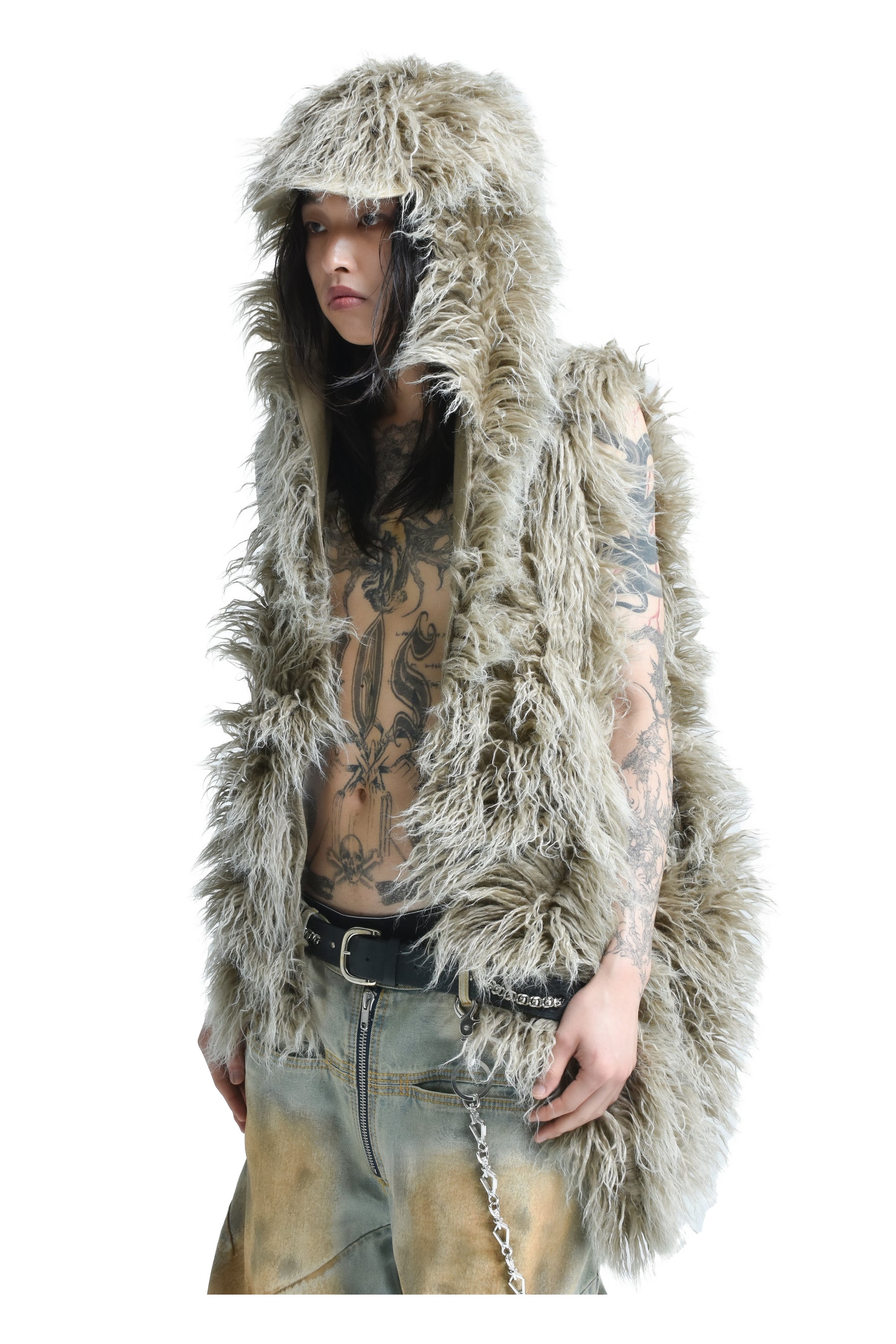 HAIRY FUR SCARF CAP / BEI 