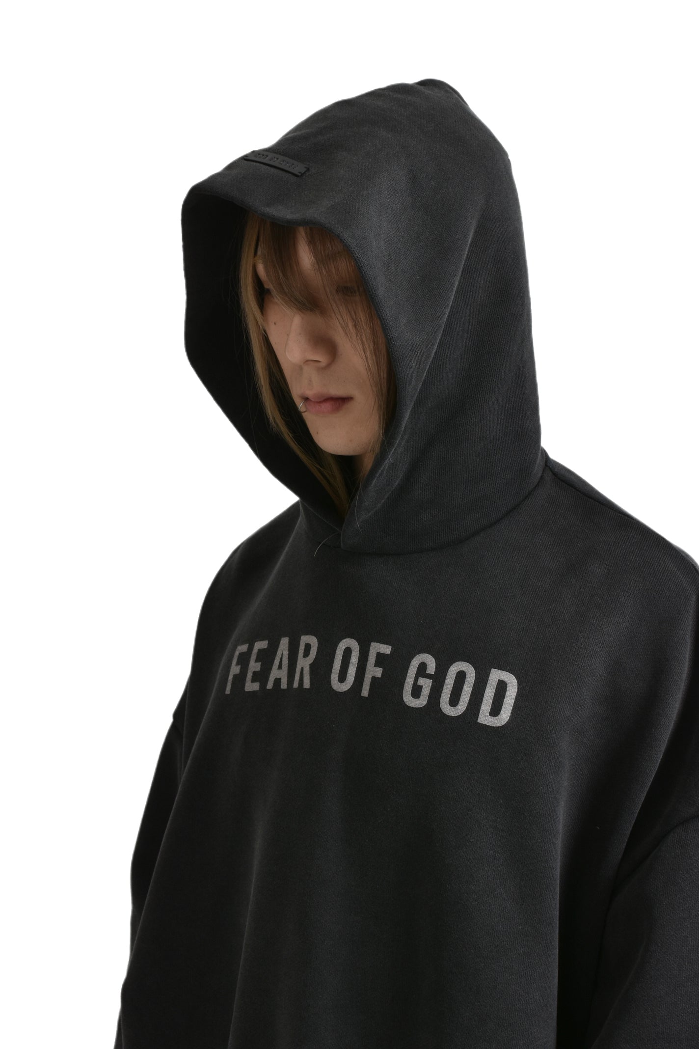 OVERLAPPED HOODIE - FEAR OF GOD LOGO GREY PRINT / BLK