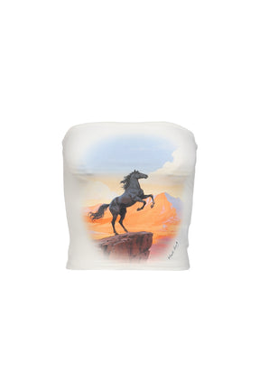 HORSE RETRO PRINT TUBE TOP / WHT