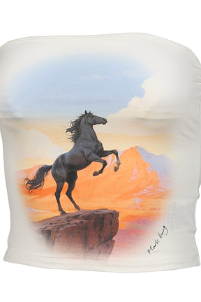HORSE RETRO PRINT TUBE TOP / WHT