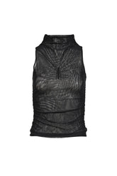 HALF NECK SHIRRING SLEEVELESS / BLK
