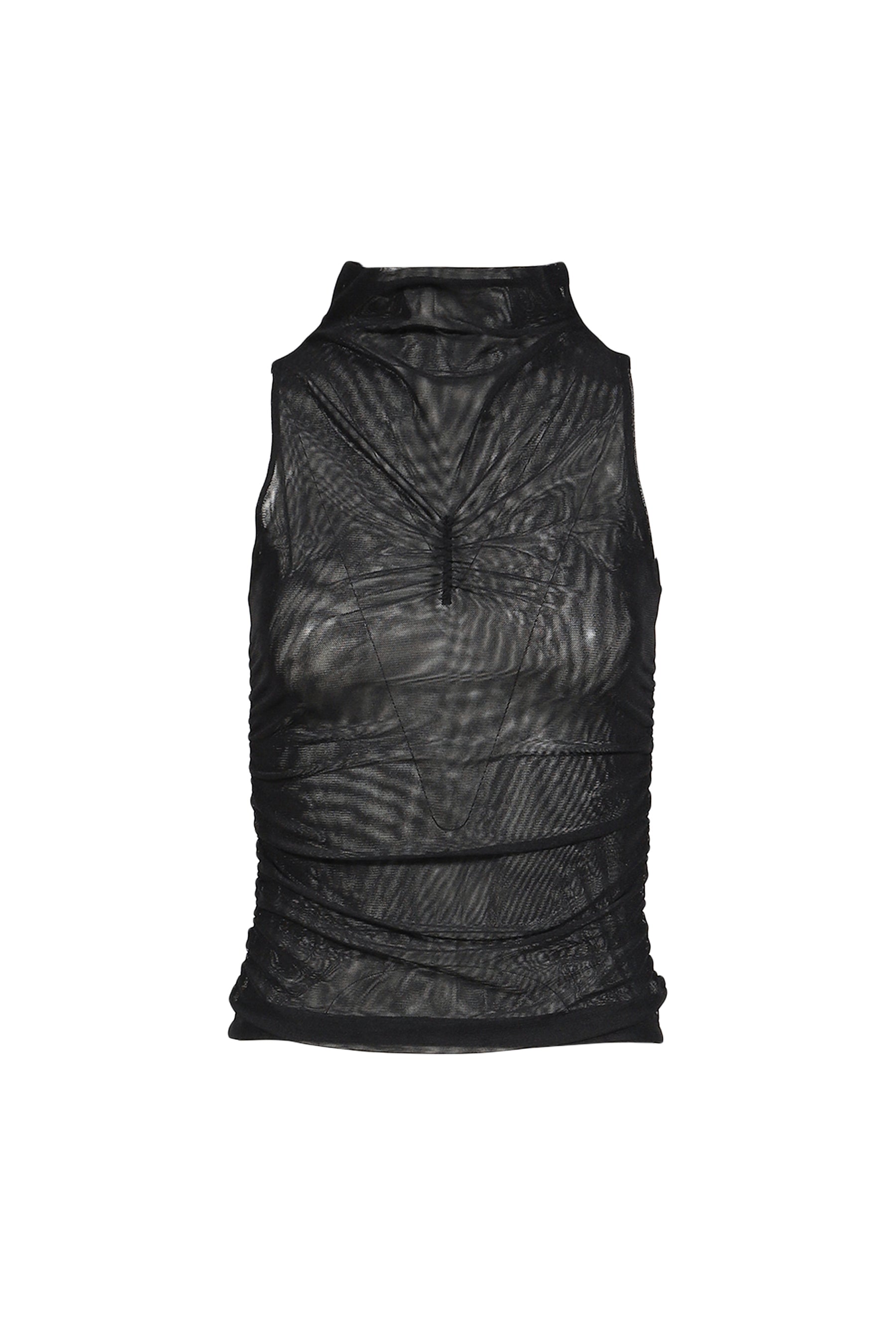 HALF NECK SHIRRING SLEEVELESS / BLK