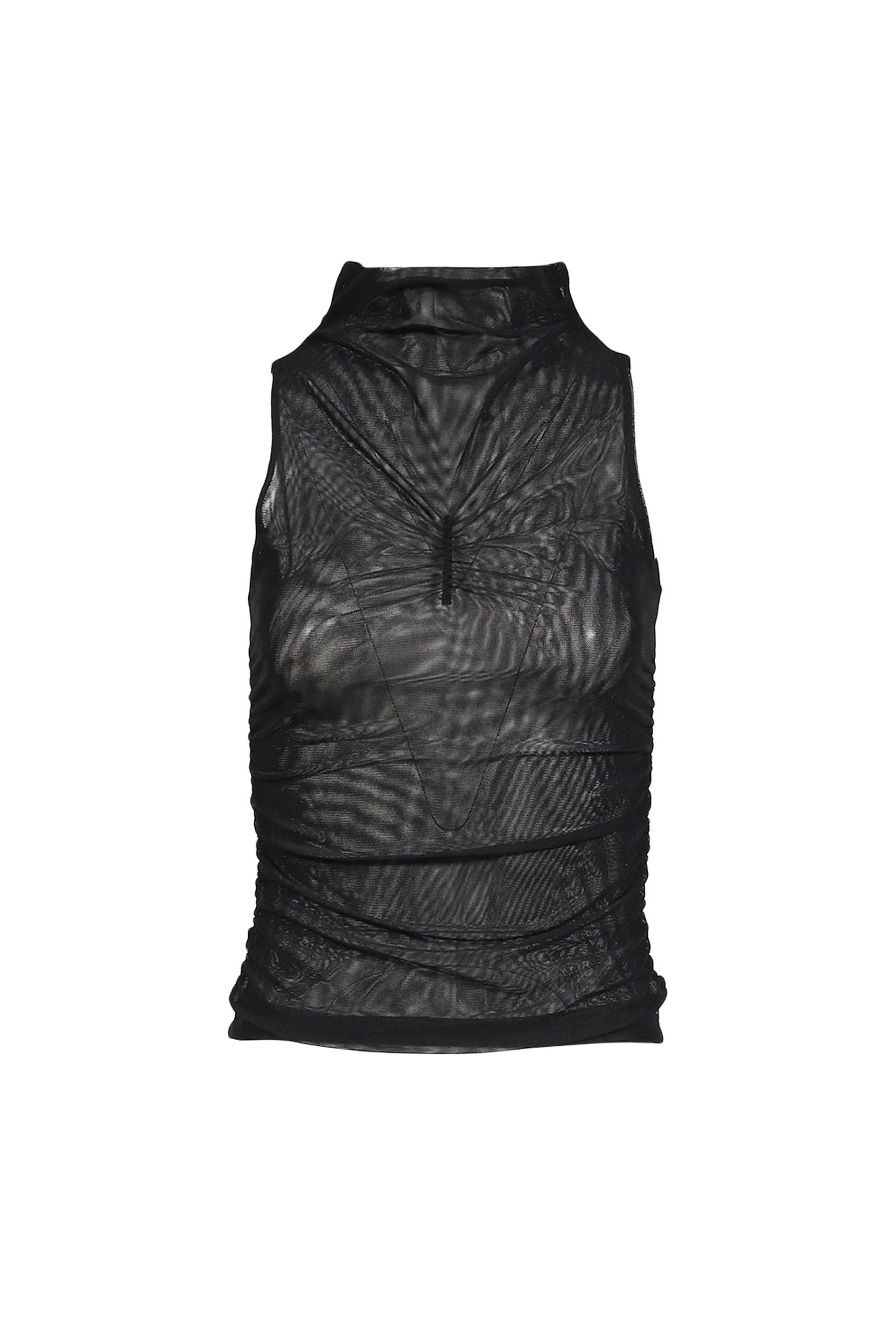 HALF NECK SHIRRING SLEEVELESS / BLK