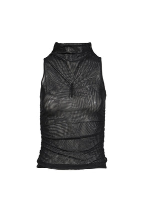 HALF NECK SHIRRING SLEEVELESS / BLK