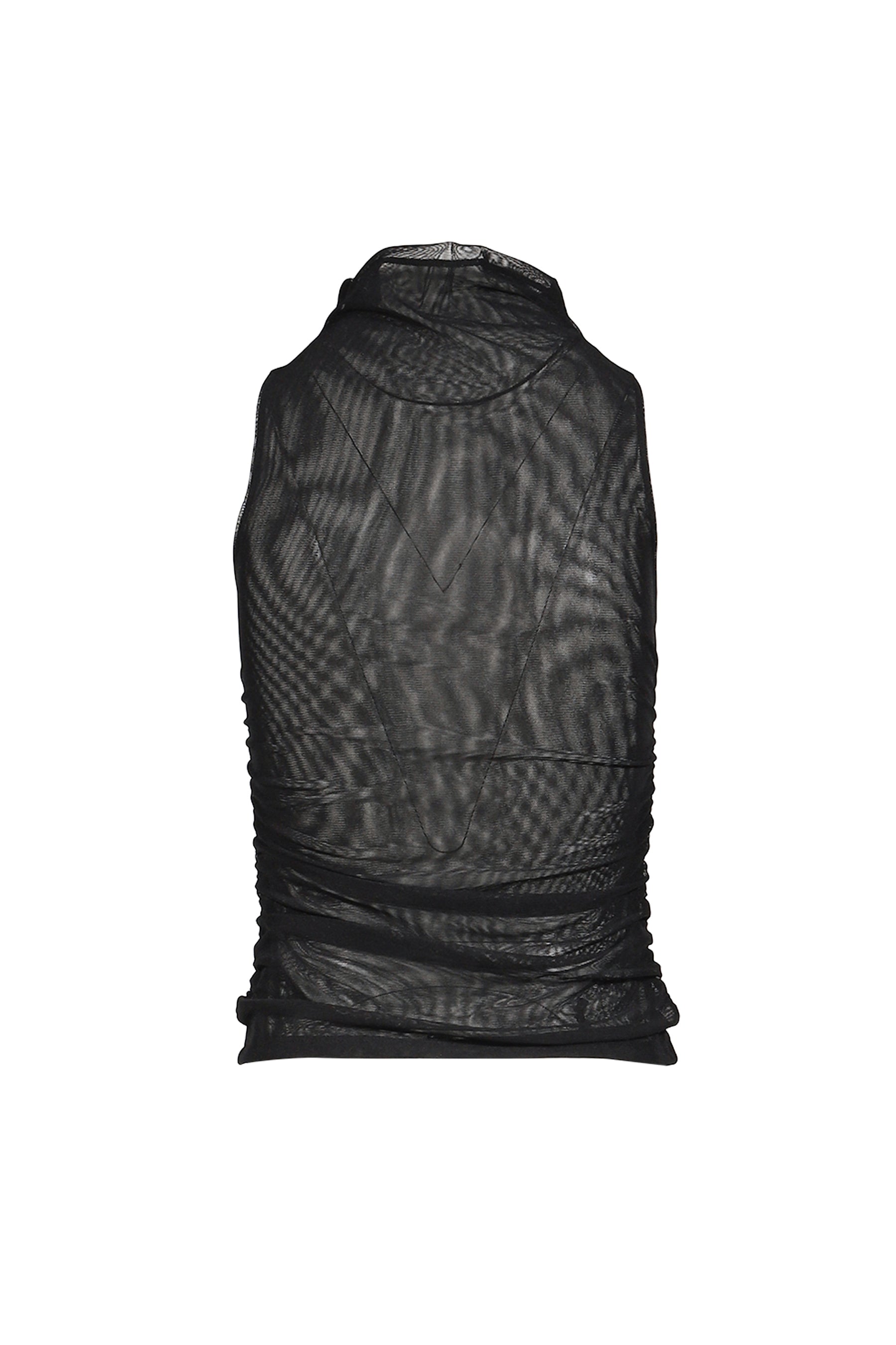 HALF NECK SHIRRING SLEEVELESS / BLK