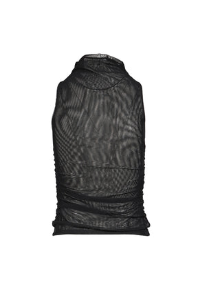 HALF NECK SHIRRING SLEEVELESS / BLK