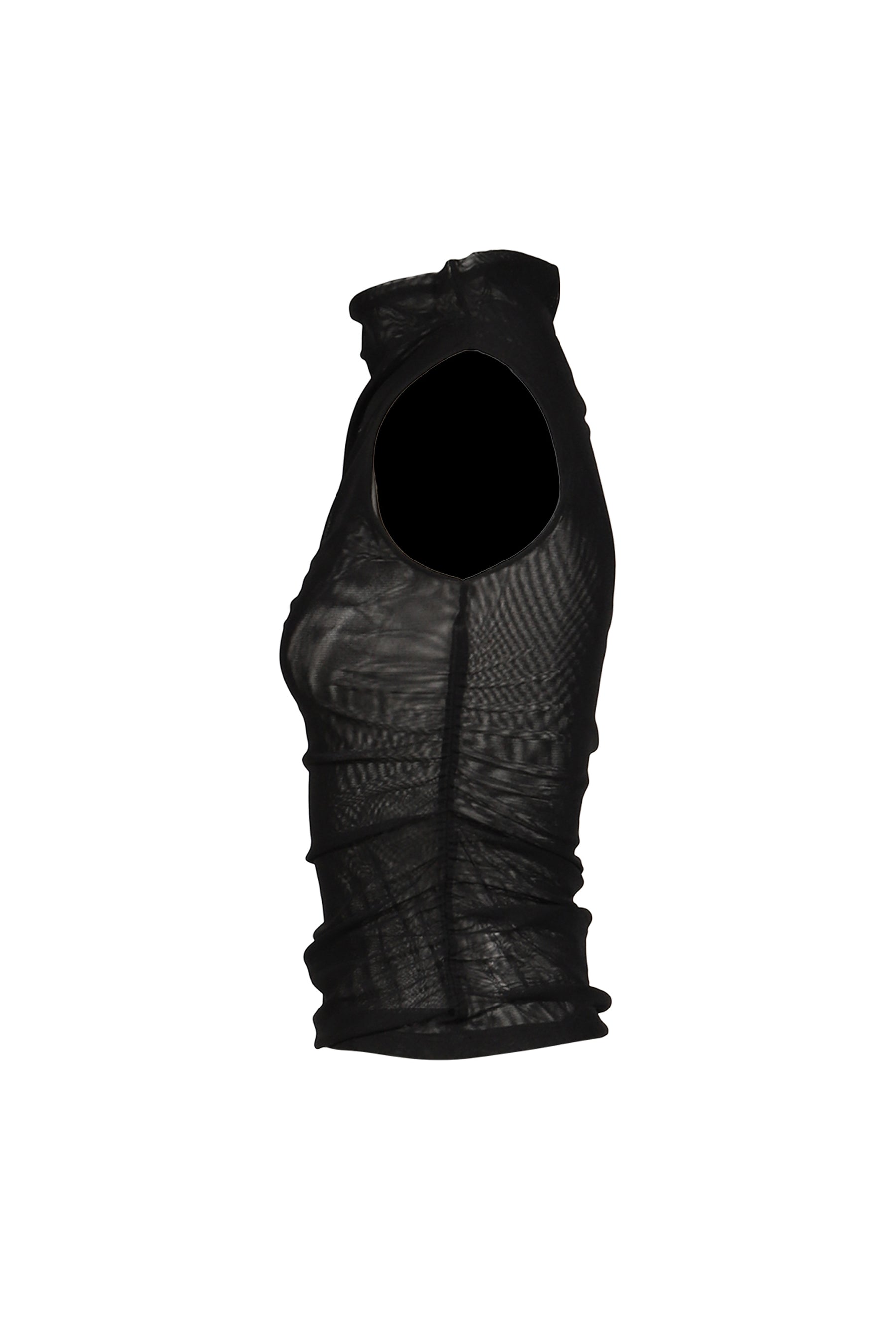 HALF NECK SHIRRING SLEEVELESS / BLK