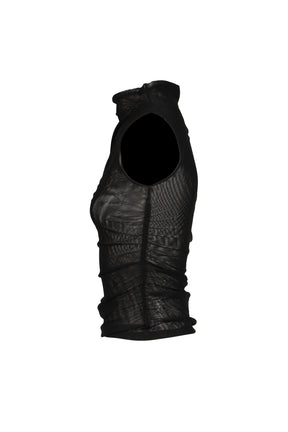 HALF NECK SHIRRING SLEEVELESS / BLK