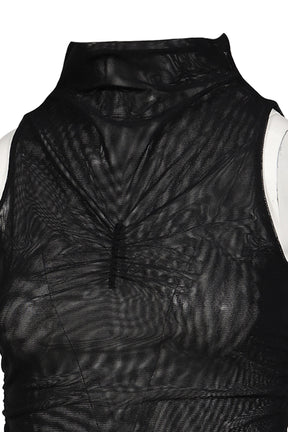 HALF NECK SHIRRING SLEEVELESS / BLK