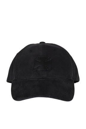 VETEMENTS LEATHER BIKER CROSS CAP / BLK