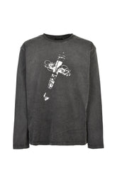 JESUS CROSS WASHED L/S T-SHIRT / WASHED BLK