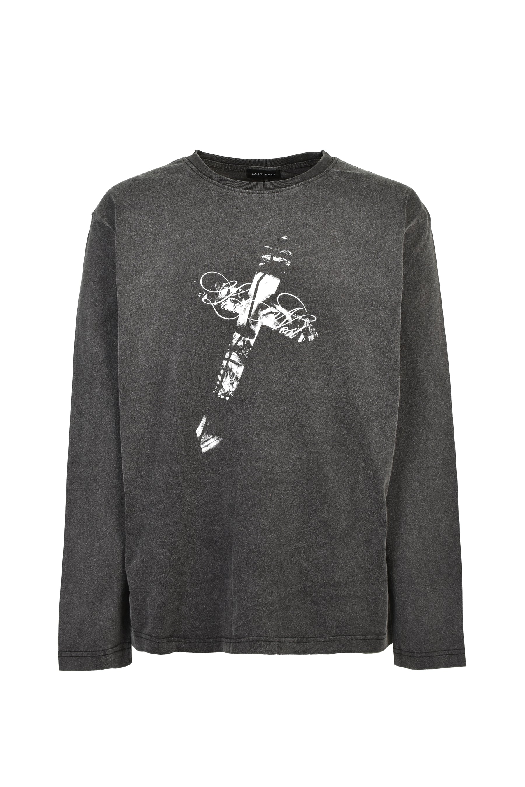 JESUS CROSS WASHED L/S T-SHIRT / WASHED BLK