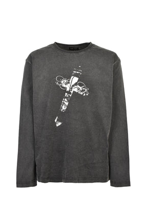 JESUS CROSS WASHED L/S T-SHIRT / WASHED BLK