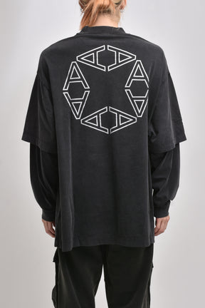 DOUBLE SLEEVE LASER CUT LOGO T-SHIRT / WASHED BLK