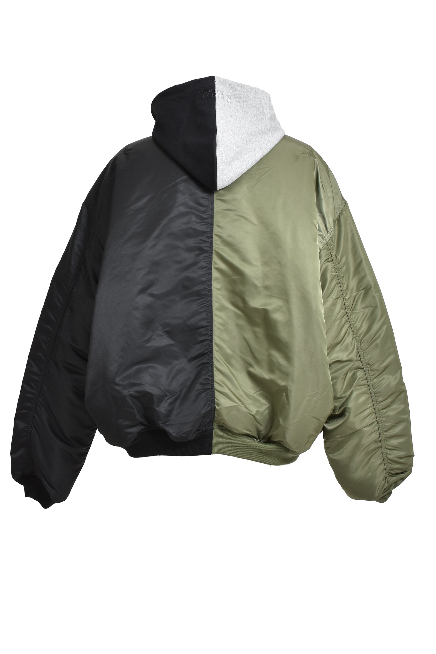 SPLIT HOODED BOMBER JACKET / GRN BLK