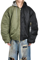 SPLIT HOODED BOMBER JACKET / GRN BLK