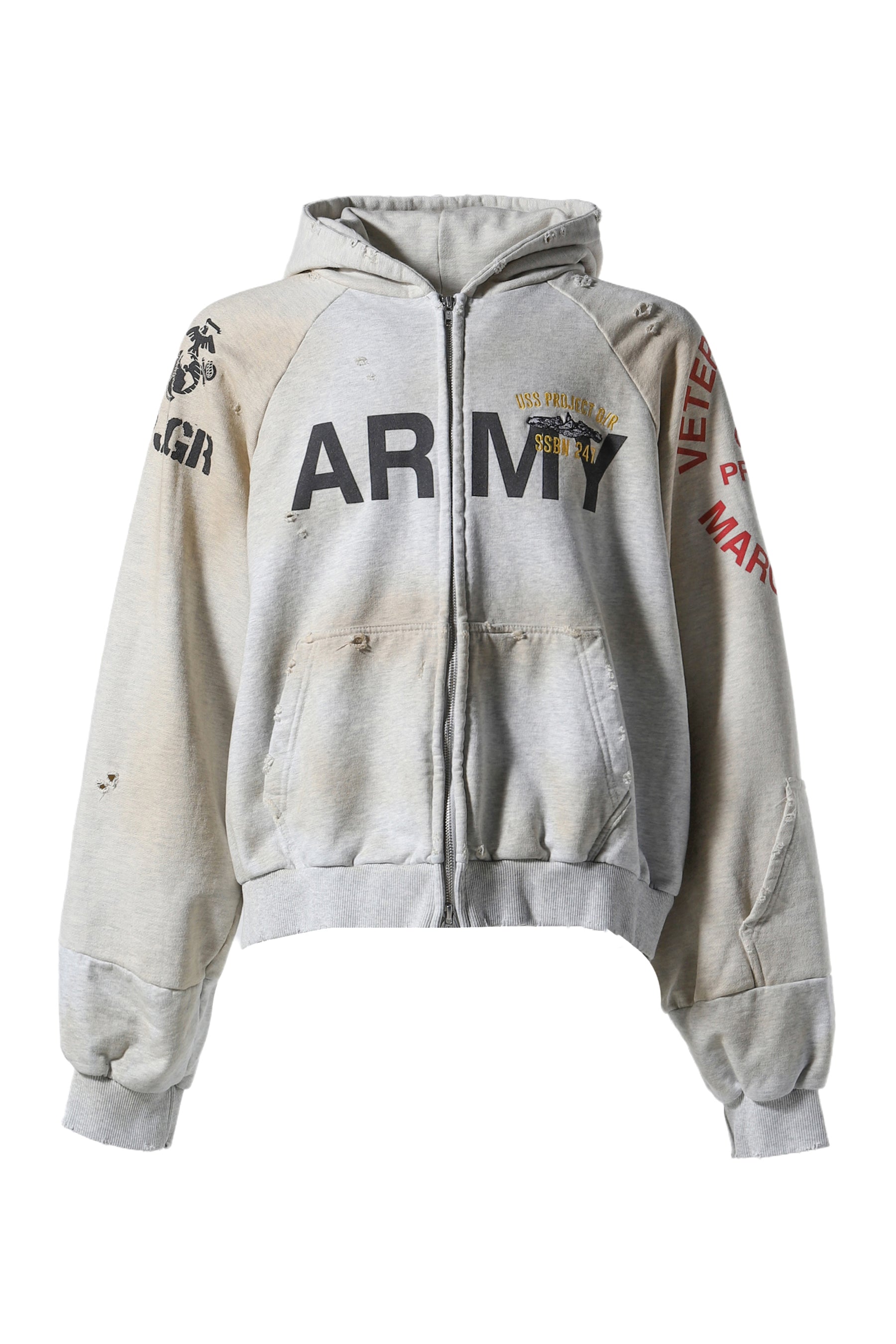 RECONSTRUCTED FOLDED ZIP HOODIE / DIRTY MELANGE