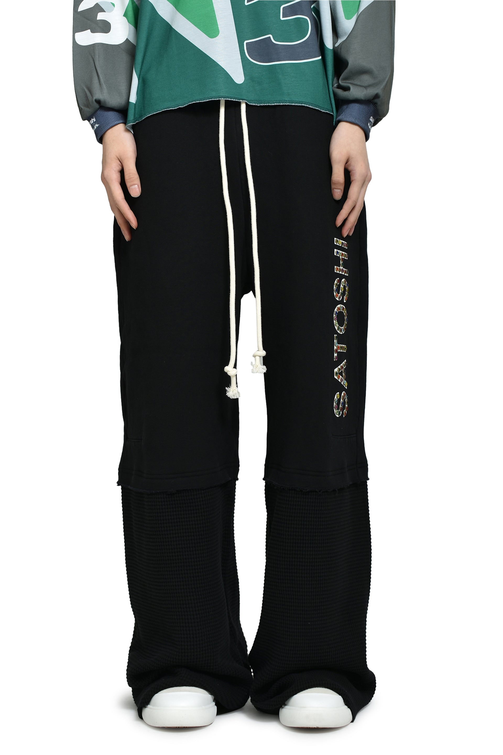 STUDDED DOUBLE LAYER SWEATPANT / BLK