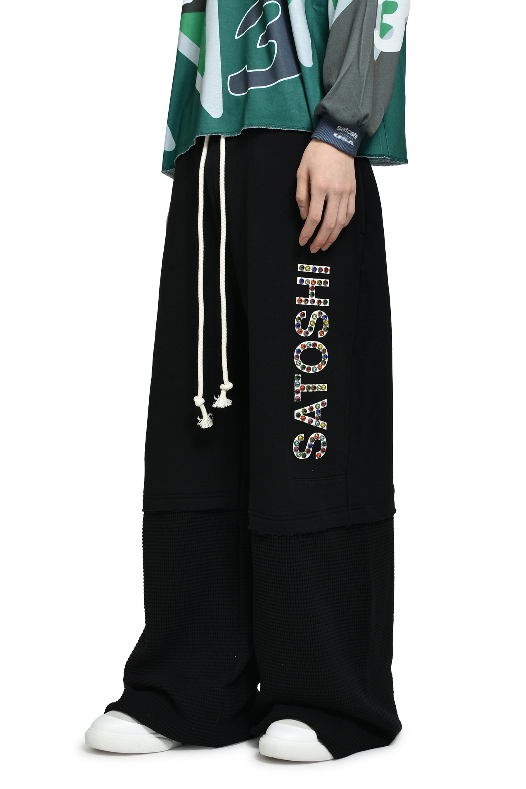 STUDDED DOUBLE LAYER SWEATPANT / BLK