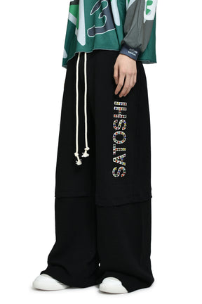 STUDDED DOUBLE LAYER SWEATPANT / BLK