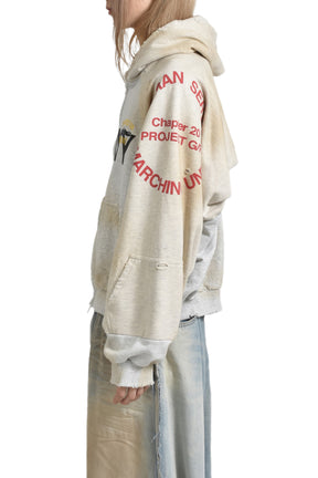 RECONSTRUCTED FOLDED ZIP HOODIE / DIRTY MELANGE