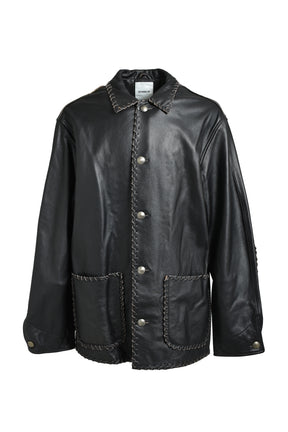 BRAIDED LEATHER COVERALL / BLK