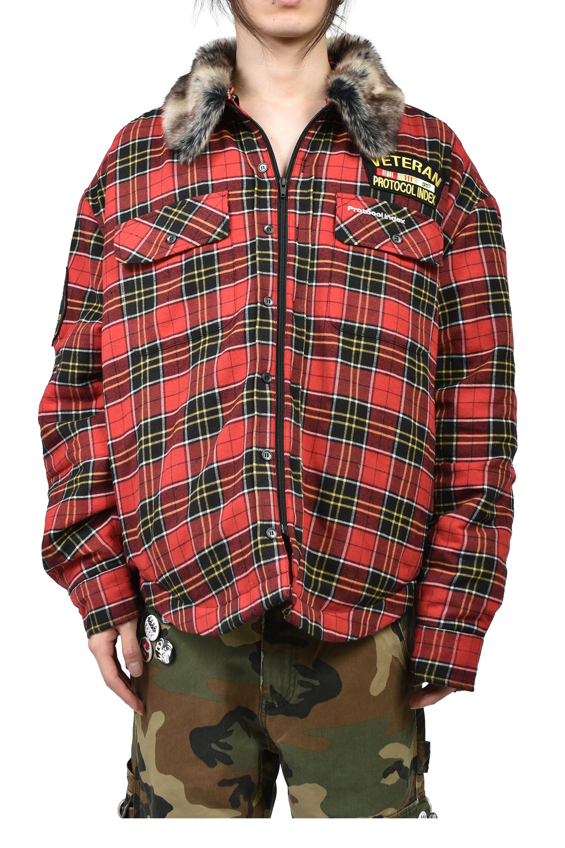 FUR FLANNEL SHIRTS JACKET / RED