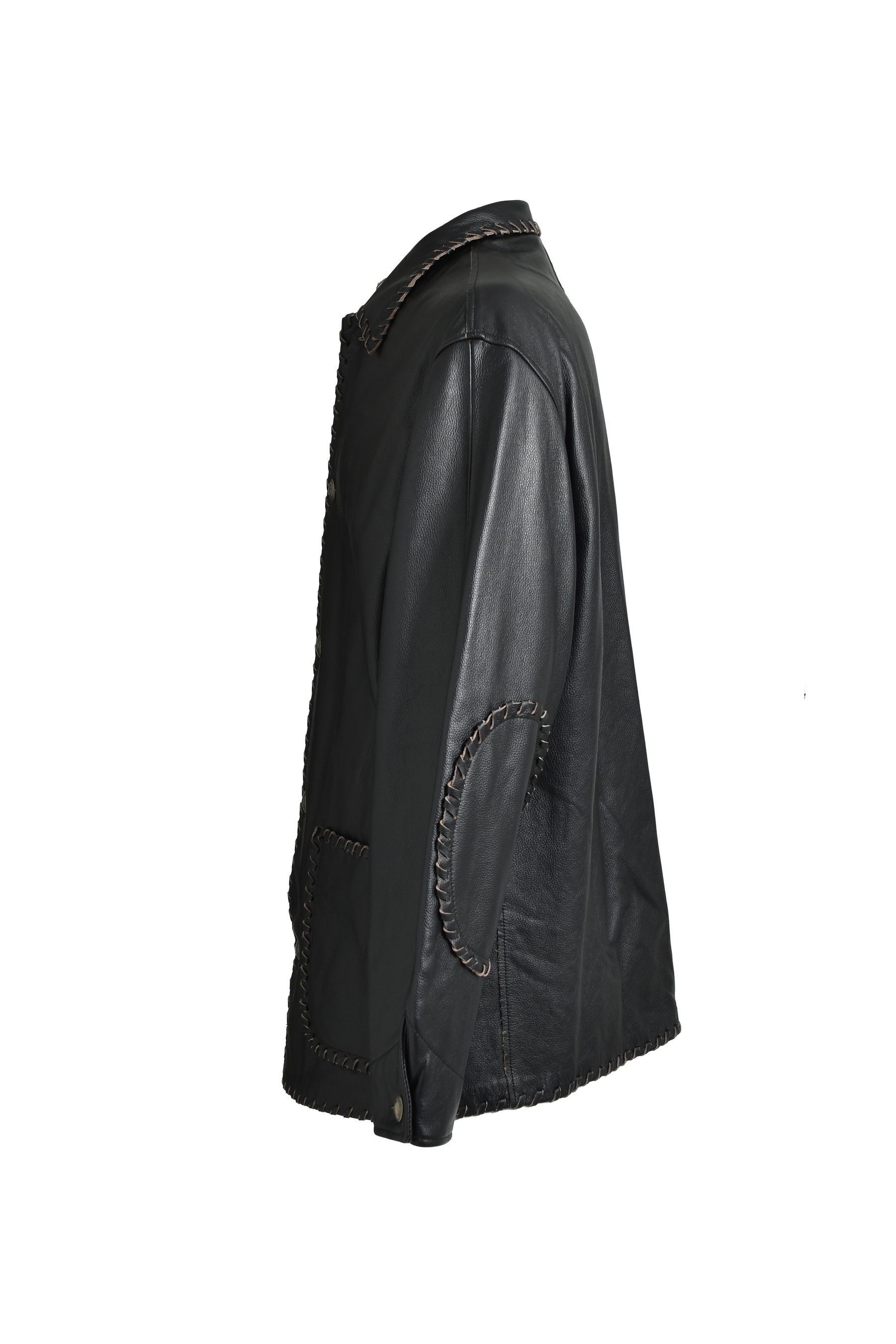 BRAIDED LEATHER COVERALL / BLK