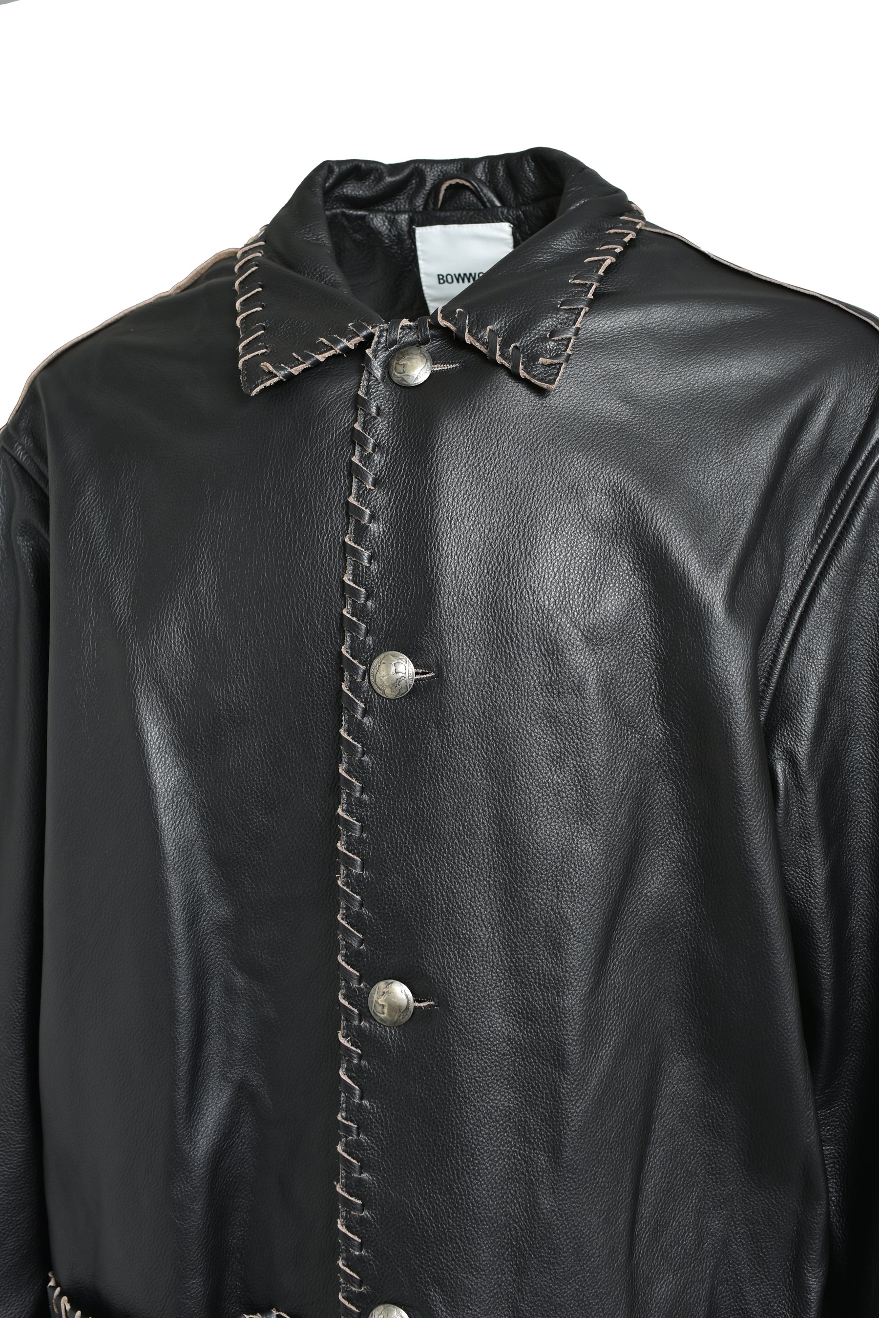 BRAIDED LEATHER COVERALL / BLK