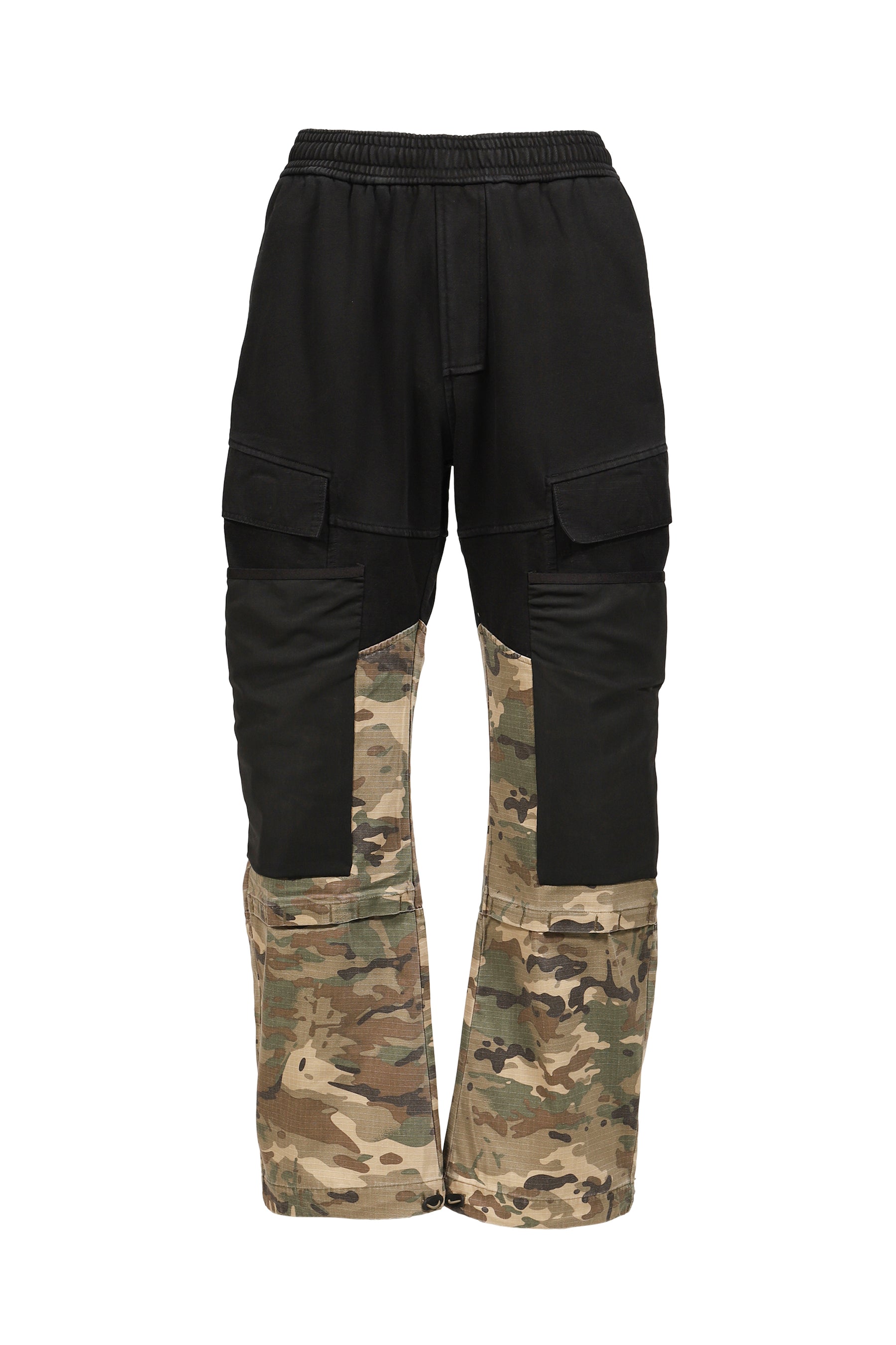 MIXED MATERIAL CARGO SWEAT PANT / CAMO HALF